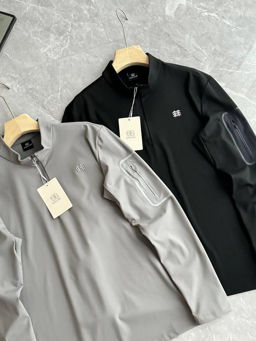 F030468春日常通勤户外休闲衣吸湿排汗男士弹力半拉链长袖T恤 商品图1