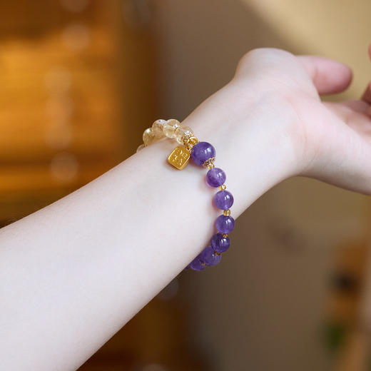 【日进斗金紫水晶手串】黄水晶紫水晶双拼手链日进斗金黄阿塞高级感中式水晶手串 商品图1