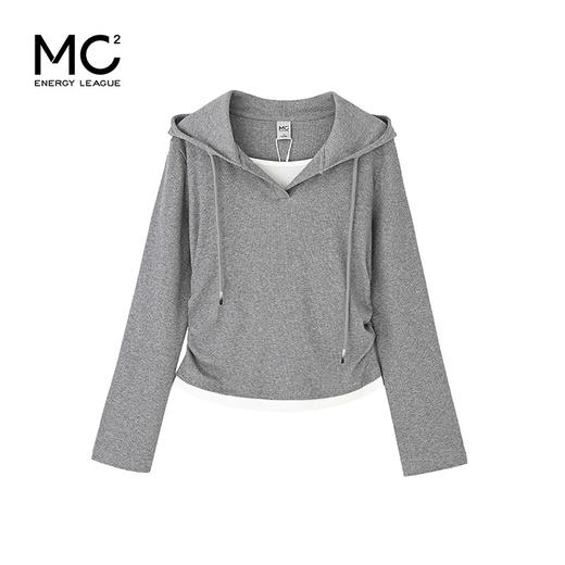 mc2连帽开v假两件收腰款T恤女装春秋季新款 商品图4