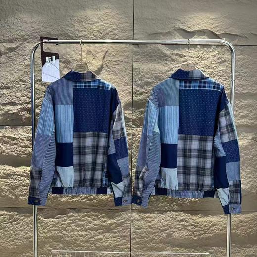 F030412走秀款双面穿刺绣小马帆布格纹拼接翻领拉链牛仔丹宁外套 商品图5