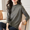女士德绒半高领打底衫女秋冬新款加绒大码女装条纹长袖t恤女上衣 商品缩略图1