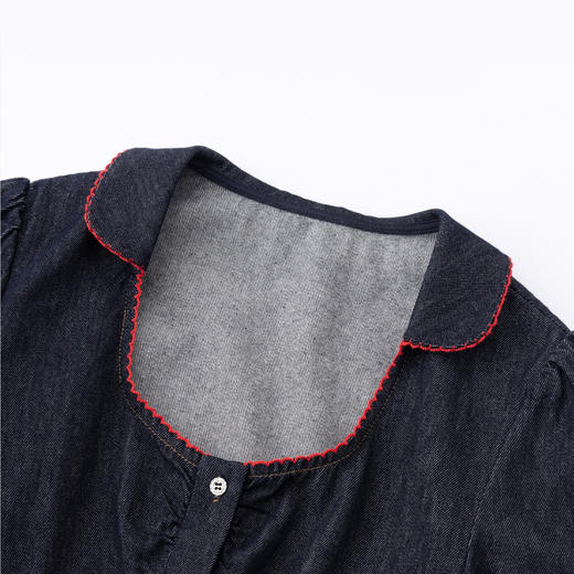 HERLIAN 2026年春夏新品U领抽褶牛仔小上衣女士短袖开衫 商品图3