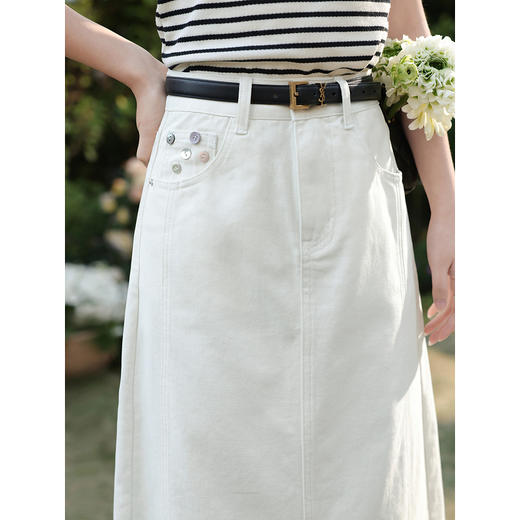 鹿向南「春日花漾」米白色半身裙女春新款时尚宽松高腰显瘦牛仔裙 商品图3