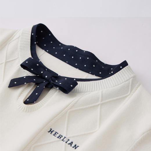 HERLIAN 2026年春夏新品波点蝴蝶结装饰假两件短袖女士套头针织衫 商品图3