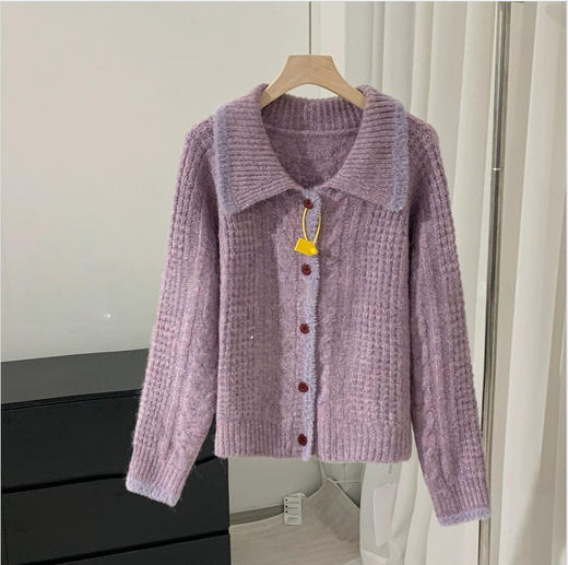 【来点不一样的】柜999+！温柔双色纱！2026羊毛混纺复古麻花翻领针织开衫毛衣外套女春款！ 商品图0