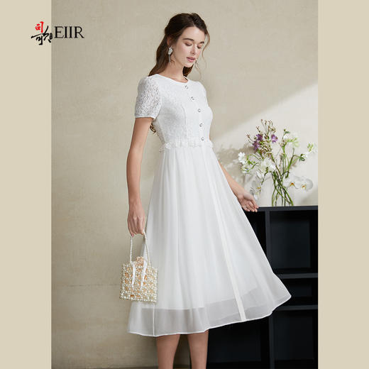 司歌蕾丝连衣裙白裙仙气收腰短袖夏A911261X 商品图0