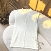 云纱清韵~桑蚕丝羊毛v领蕾丝纯色无袖开衫 商品缩略图1