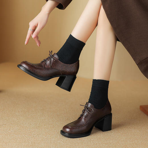 【预售5天】厚底乐福鞋女新款真皮小个子高跟单鞋粗跟小皮鞋子XMN&3750 商品图4