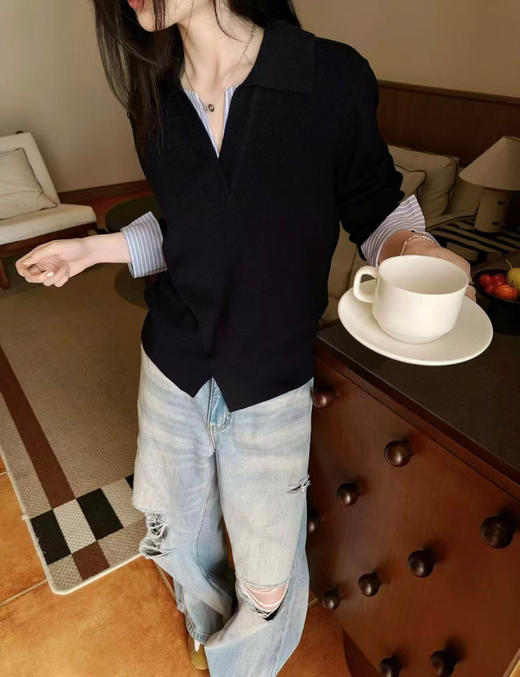 DYJ60065羊毛假两件衬衫袖上衣 商品图1