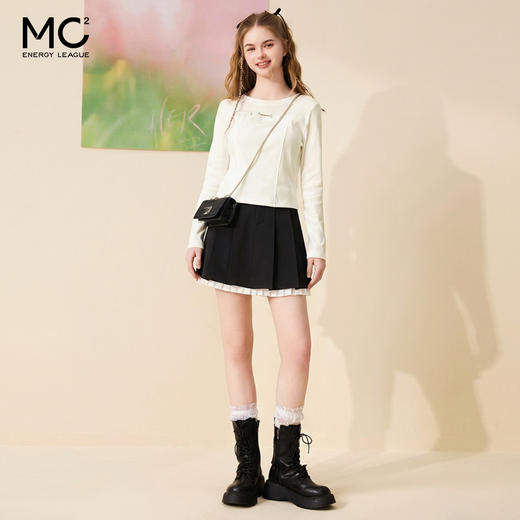 mc2百褶裙半身裙女2023夏新款下摆拼接半裙显瘦小个子气质A字短裙 商品图2