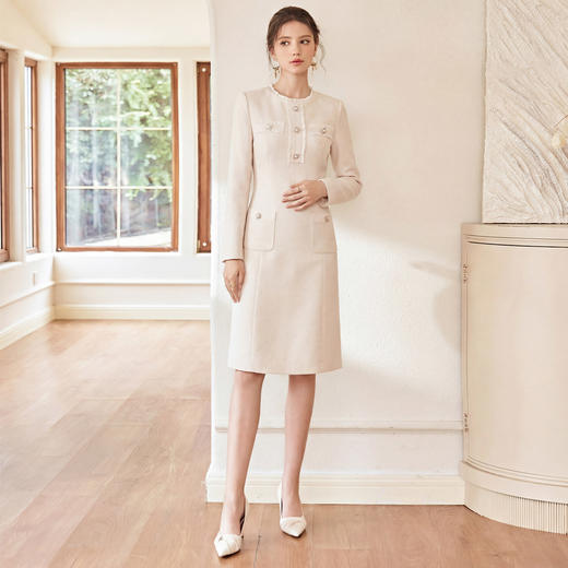 IWY/气质小香风杏色连衣裙女2026春季新款修身名媛西装裙正装WQ137 商品图2