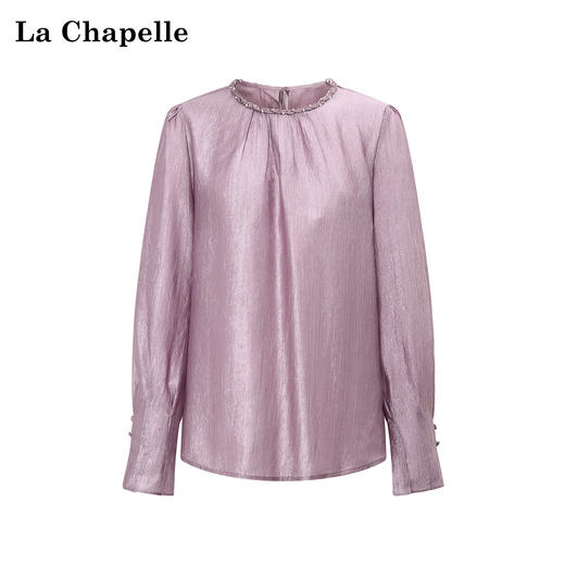 天猫同步【轻奢醋酸肌理】拉夏贝尔/La Chapelle垂顺自带高级感~精致串珠点缀圆领温柔通勤衬衫 商品图0