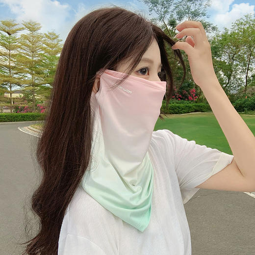 防晒面罩女夏季护颈冰丝袖套防紫外线面纱遮脸开车骑行面罩渐变 商品图3