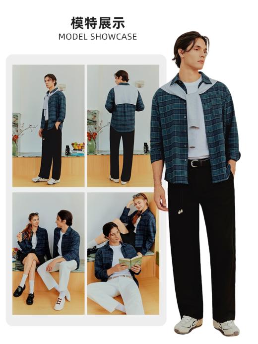波顿男士三季复古格纹长袖衬衫｜磨毛柔软亲肤，宽松版型有型好搭MS165126 商品图2