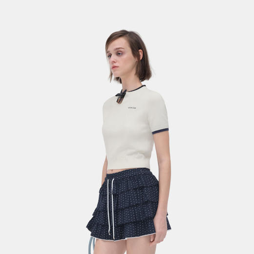 HERLIAN 2026年春夏新品波点蝴蝶结装饰假两件短袖女士套头针织衫 商品图2