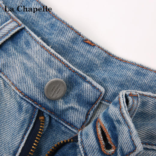 天猫同步【时髦率性中裤】拉夏贝尔/La Chapelle高腰侧边立体口袋牛仔裤复古水洗蓝通勤休闲 商品图7