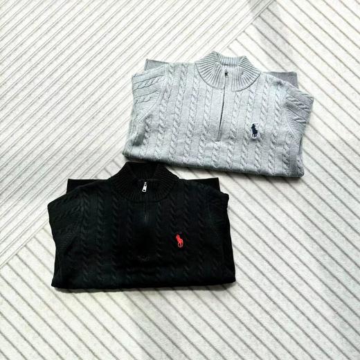 F0304129小马刺绣半拉链立领纯色麻花针织毛衣男女同款 商品图2