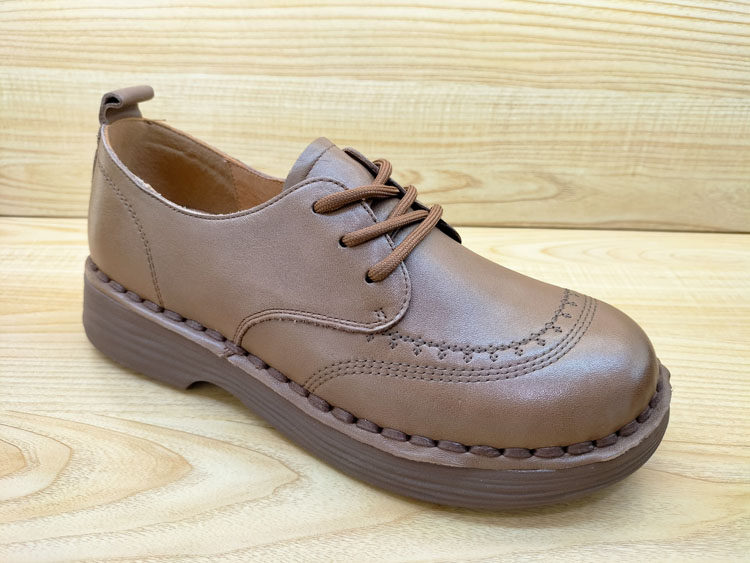 豪行女鞋23343152真皮休闲舒适平底复古老年单鞋正品