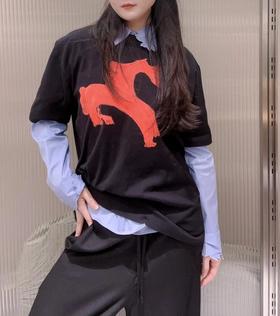 【高品质私服】【JN童趣生肖小马黑色T恤】遮肉显瘦肩线下移，完美遮住拜拜肉G1650-CC【无标出货 介意慎拍】