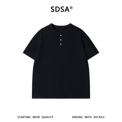 31095SDSA男装2026新款日系复古亨利领上衣重磅插肩明线宽松短袖休闲衫 商品图1