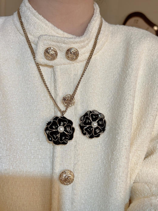 小香 25B 黑/粉山茶花双c项链（XTY） 商品图2