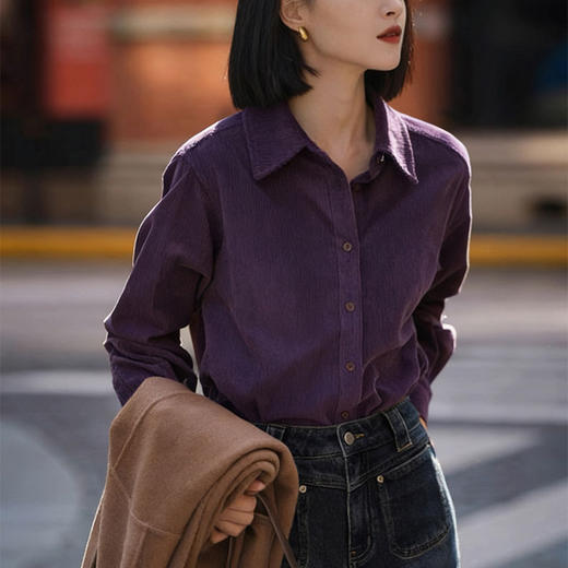 【99特惠】葡萄紫灯芯绒全棉衬衫，全棉灯芯绒，手感柔和厚实。显白、高级、百搭，2个尺码，80-140斤都能穿【3-7天发货，周末顺延】【G】 商品图1