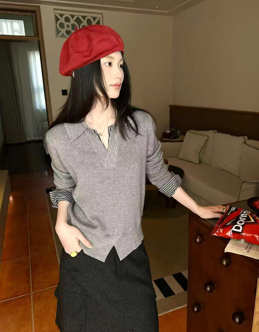 DYJ60065羊毛假两件衬衫袖上衣 商品图6