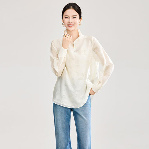 「高货wl」全新升级【铂金会员257/天猫339/差价82】(00913)洛诗琳新中式人丝提花上衣2026春季新款立领国风衬衫女 商品图0