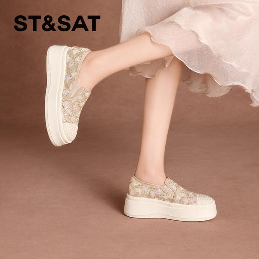 星期六26夏新款编织鞋头休闲厚底蕾丝渔夫鞋SSE2111CM4 商品图3