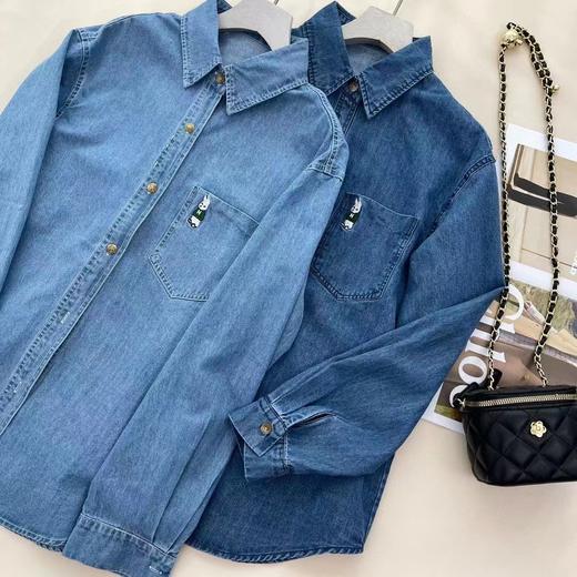 F030478春季新款水洗口袋兔子刺绣百搭复古牛仔衬衫上衣 商品图1