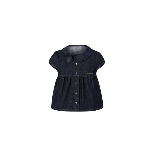 HERLIAN 2026年春夏新品不对称娃娃领牛仔小上衣蝴蝶结系带女短袖 商品图4