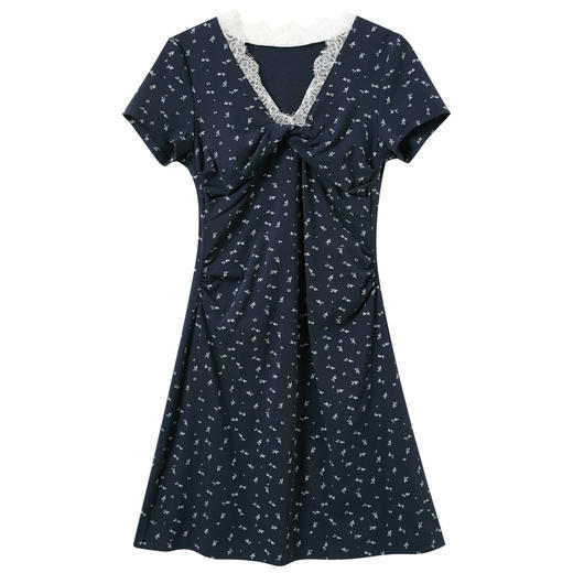 三彩独醒2026春季新款花边V领碎花裙连衣裙小A字裙短裙浪漫度假F 商品图4