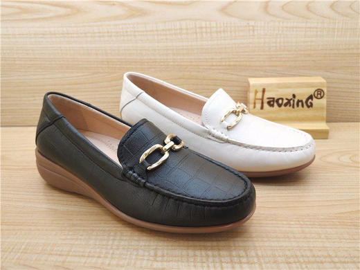 豪行秋款正品真皮女鞋休闲舒适百搭坡底浅口女单鞋23366481 商品图0