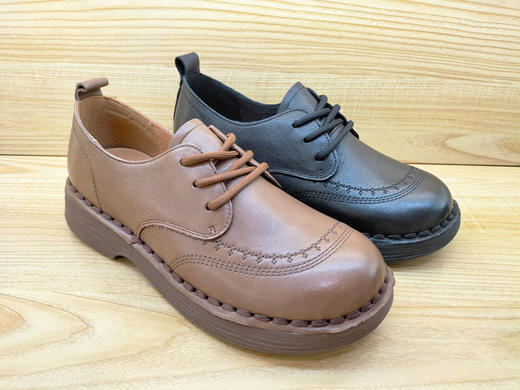 豪行女鞋23343152真皮休闲舒适平底复古老年单鞋正品 商品图3