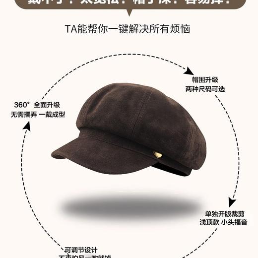 麂皮绒八角贝雷帽小头围秋冬复古画家报童帽英伦风浅顶小号小码 商品图4