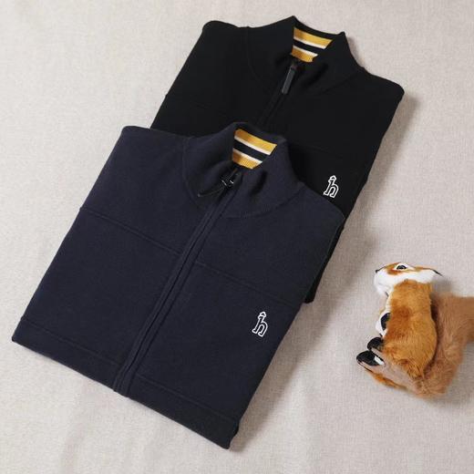 F0304130半高领拉链领口条纹拼色胸口刺绣温柔毛衣开衫 商品图2