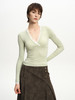 TR她热 米兰雾光 灰绿色羊毛蕾丝拼接V领带胸垫法式显瘦打底衫上衣 商品缩略图3