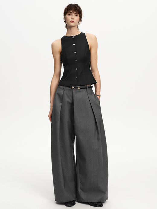 TR她热 英伦绅士 黑色收腰单排扣复古通勤百搭休闲显瘦圆领西装马甲 商品图2