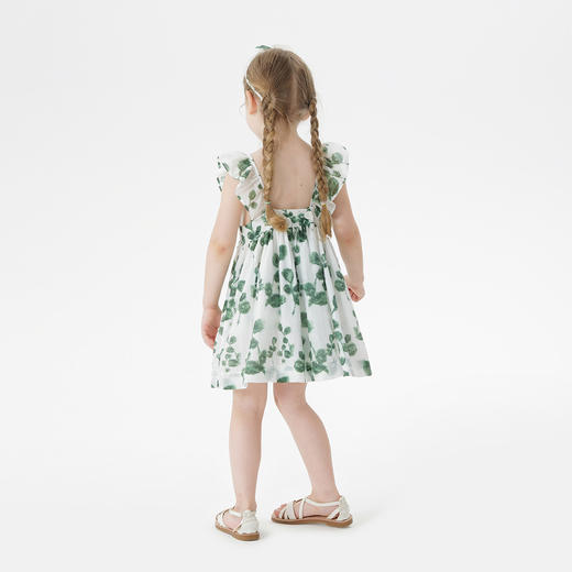 【送发箍】马克珍妮水彩绿叶女童桑蚕丝吊带裙2026年夏装新款561027 商品图2