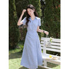 鹿向南「蓝岛续歌」法式温柔设计感条纹收腰裙显瘦蓝色气质连衣裙 商品缩略图0