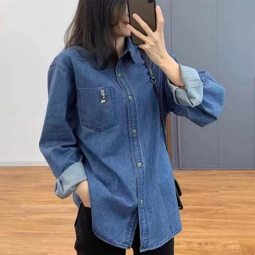 F030478春季新款水洗口袋兔子刺绣百搭复古牛仔衬衫上衣 商品图11