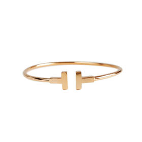 【95新】Tiffany & Co.蒂芙尼Tiffany T 系列玫瑰金双T开口线圈手镯腕围约17cm女士120226TJ71