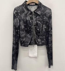 2-7 ZB翻领印花链条装饰长袖小衫40819（灰）秋季 343070050321