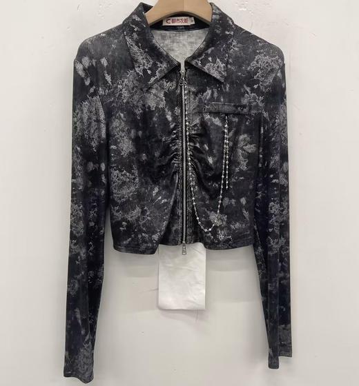 2-7 ZB翻领印花链条装饰长袖小衫40819（灰）秋季 343070050321 商品图0