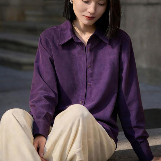 【99特惠】葡萄紫灯芯绒全棉衬衫，全棉灯芯绒，手感柔和厚实。显白、高级、百搭，2个尺码，80-140斤都能穿【3-7天发货，周末顺延】【G】 商品图4