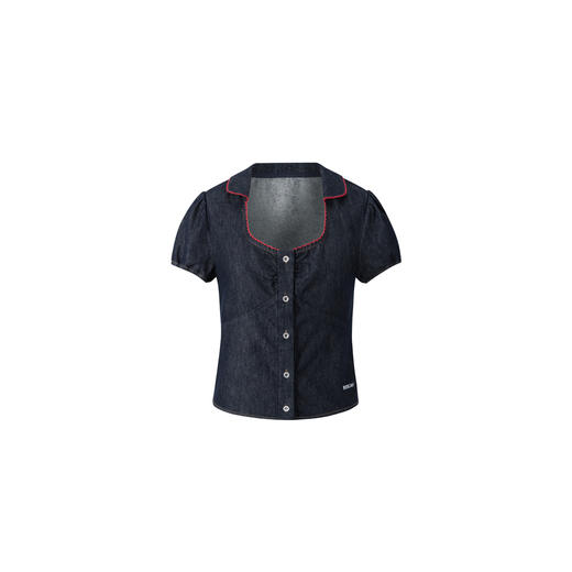 HERLIAN 2026年春夏新品U领抽褶牛仔小上衣女士短袖开衫 商品图4