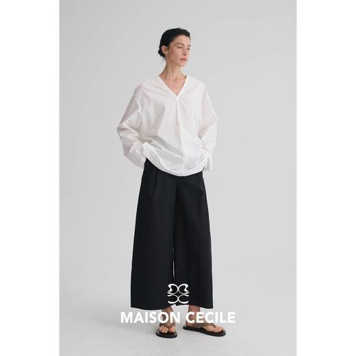 MAISON CECILE 两色|莱赛尔匹马棉优雅法式极简松弛感V领衬衫上衣 商品图3