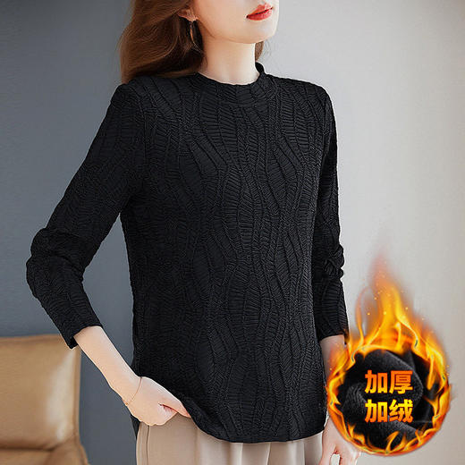半高领打底衫女长袖新款冬装巨好看流行t恤加绒保暖女装黑色上衣 商品图1