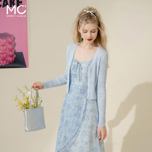 mc2吊带碎花裙+针织披肩两件套女夏季新款显白蓝色系小个子 商品图1