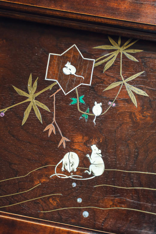 独角鹿西洋古董19世纪末法国出品精雕核桃木嵌花四联嵌套式桌几 商品图7